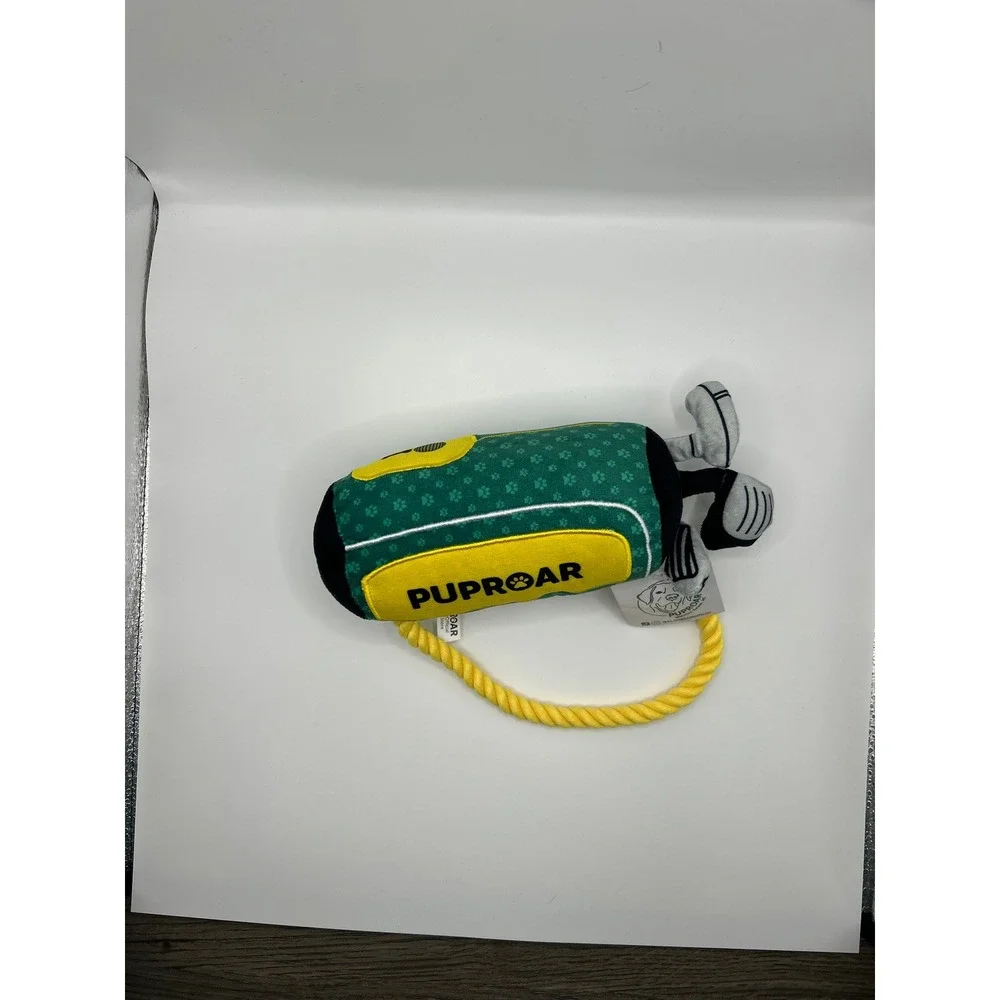 Puproar Golf Bag Plush Squeaky Dog Toy with Rope Handle Green Yellow New